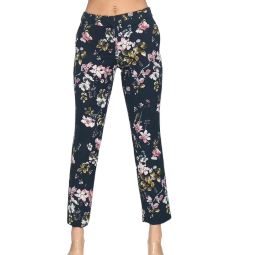 KENAR | Women’s Navy Floral-Print Ankle-Length Pants Size 12